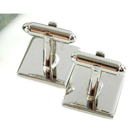 Dante Vintage Cufflinks Set with Tie Tack Pin Silvertone Square Formal Groom Box - Picture 6 of 7